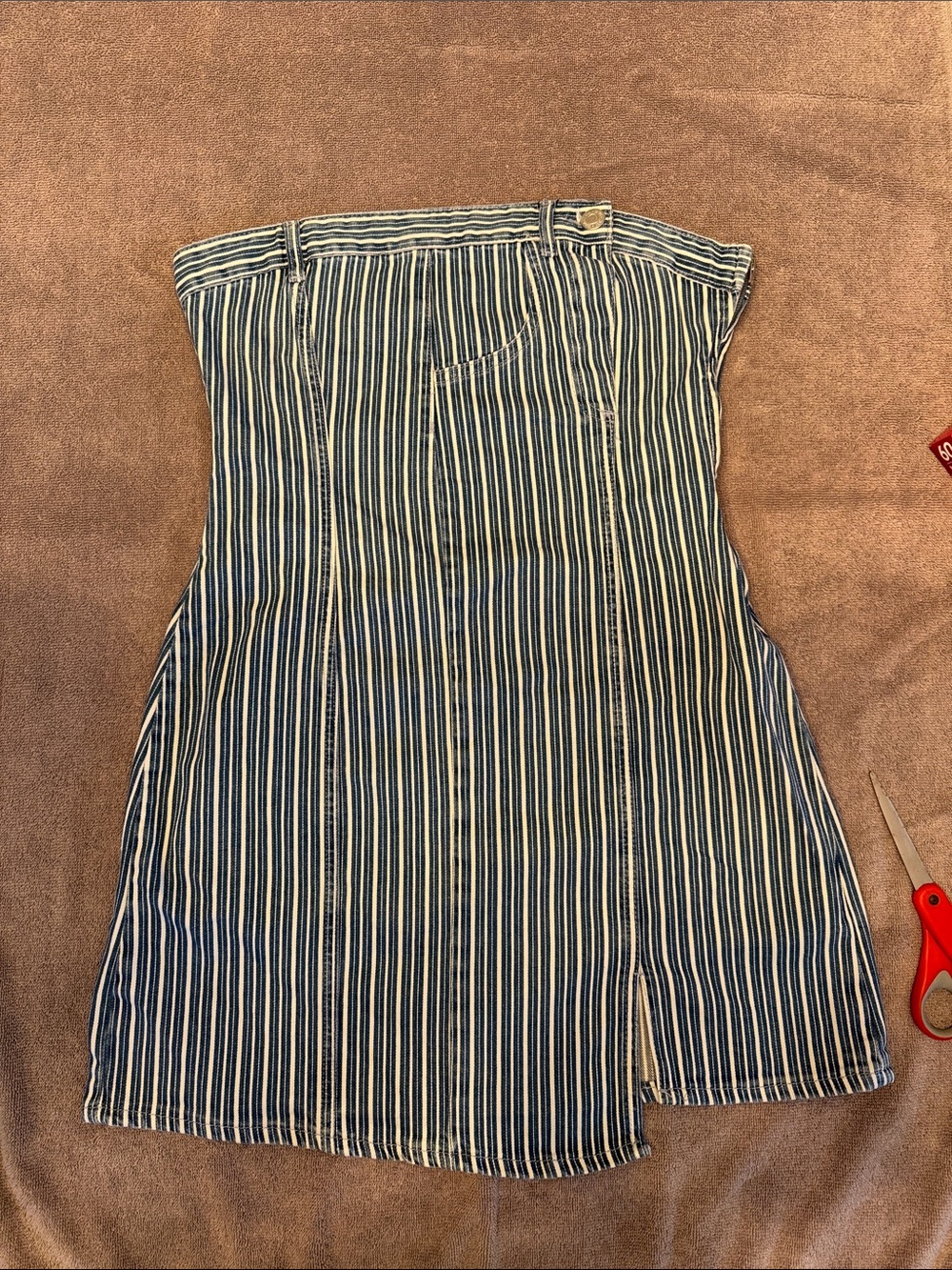 Zara Blue and White Striped Denim Dress